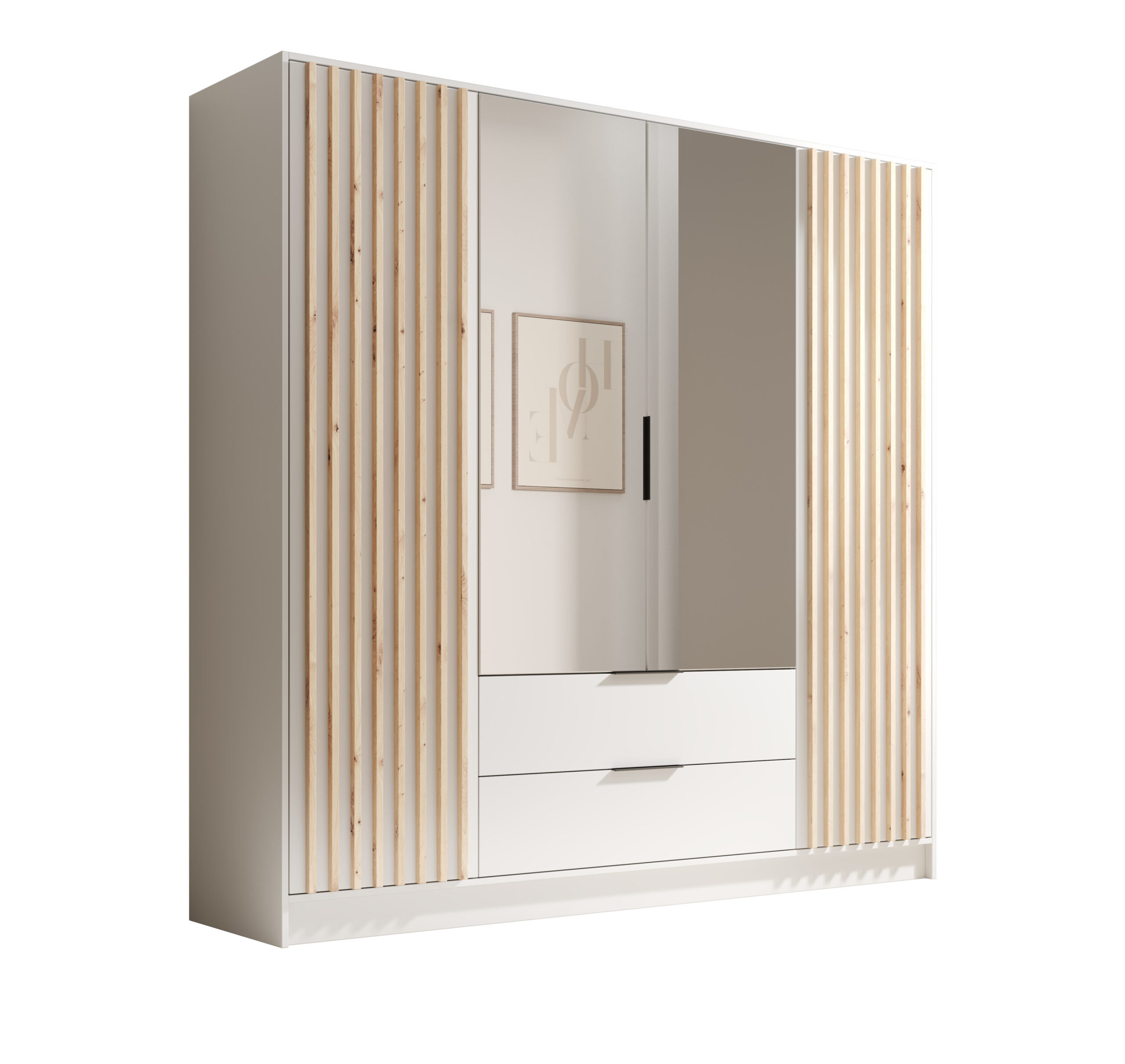 Gardrób Neri 200 ajtós szekrény tükrökkel - Fehér Neri 200 billenő szekrény tükrökkel