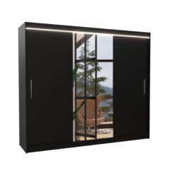 Tolóajtós gardrób Tolóajtós szekrény tükörrel és LED világítással DENIS 250 - Fekete Fekete