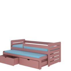 Ifjúsági ágy Dupla ágy korláttal és matracokkal TOMI 200x90 - Rózsaszín Rózsaszín
