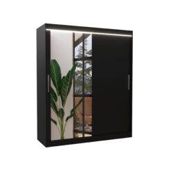 Tolóajtós gardrób Tolóajtós szekrény tükörrel és LED világítással TOM 180 - Fekete Fekete