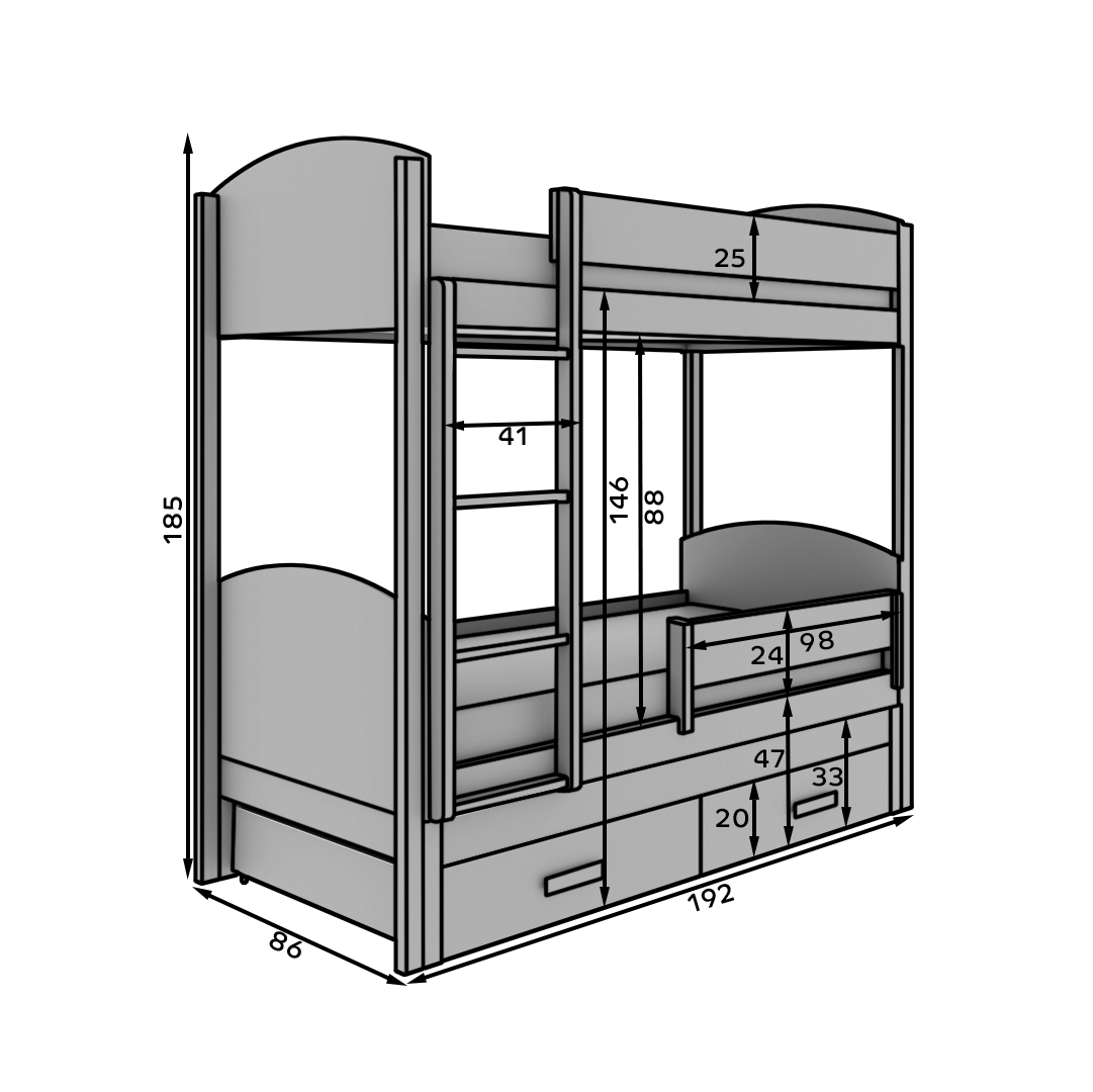 Leia háromszemélyes gyerekágy 180x80 matraccal - Fehér Leia háromszemélyes gyerekágy 180x80 matraccal - Fehér - Image 4