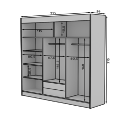 Tolóajtós gardrób Tolóajtós szekrény tükörrel ERWIN 235 - Sonoma