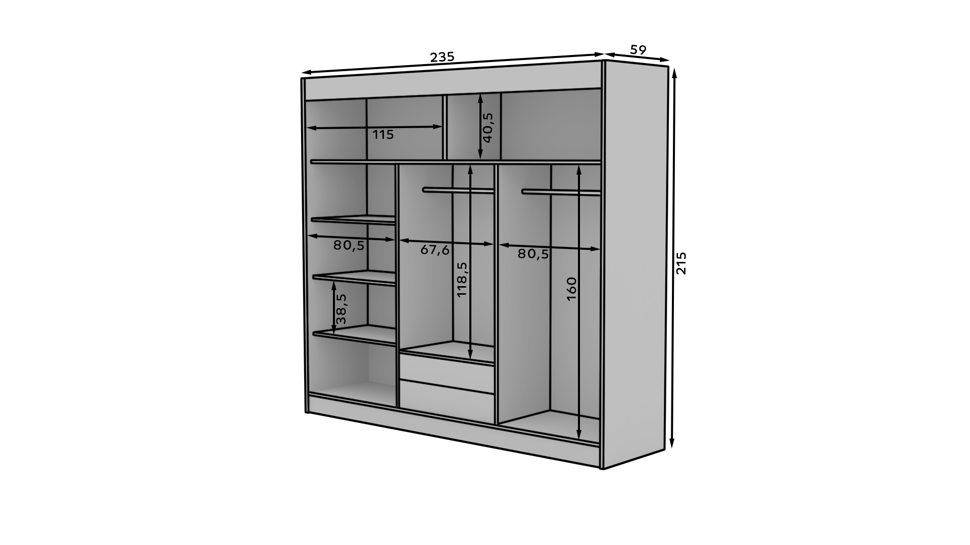Tolóajtós gardrób Tolóajtós szekrény tükörrel ERWIN 235 - Antrasztit Tolóajtós gardrób Tolóajtós szekrény tükörrel ERWIN 235 - Antrasztit - Image 3