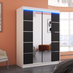 Tükörrel és LED világítással ellátott tolóajtós szekrény NORDIC 150