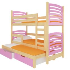 Gyerekágy Háromszemélyes emeletes ágy matracokkal SORIA - Fenyő Fenyő