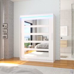 Tükörrel és LED világítással ellátott tolóajtós szekrény MURANI 150