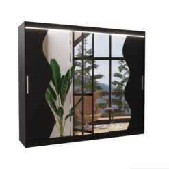 Tolóajtós gardrób LED tükrös tolóajtós szekrény SHARON 250 - Fekete Fekete