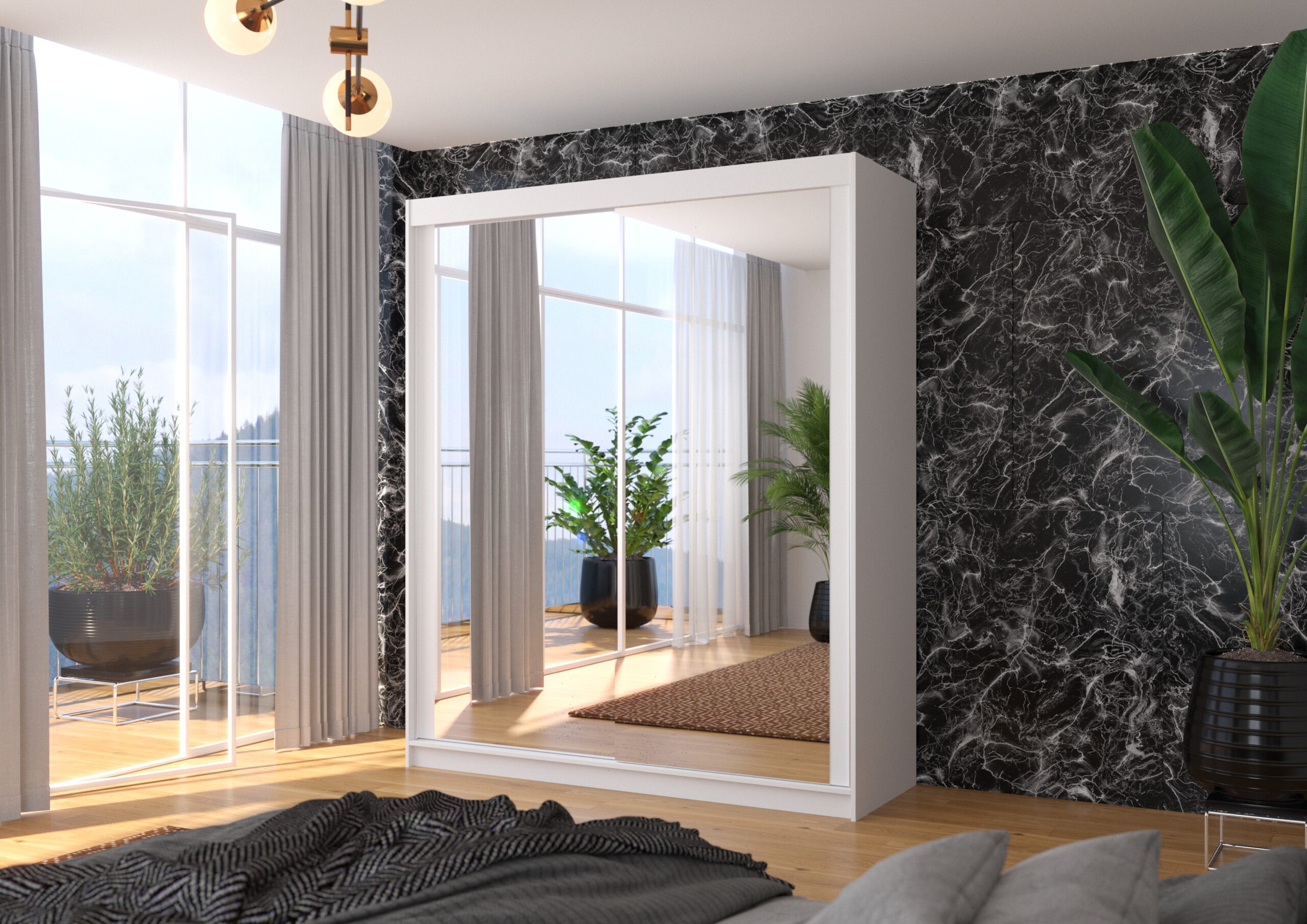 Tolóajtós gardrób Tükrös tolóajtós szekrény MORGAN 180 - Fehér Üveges tolóajtós szekrény MORGAN 180