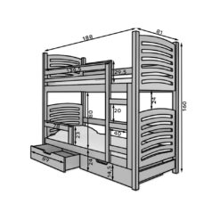 Gyerekágy Kétszemélyes emeletes ágy matracokkal OSUNA - Fenyő