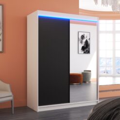 Tükörrel és LED világítással ellátott tolóajtós szekrény JORDI 150