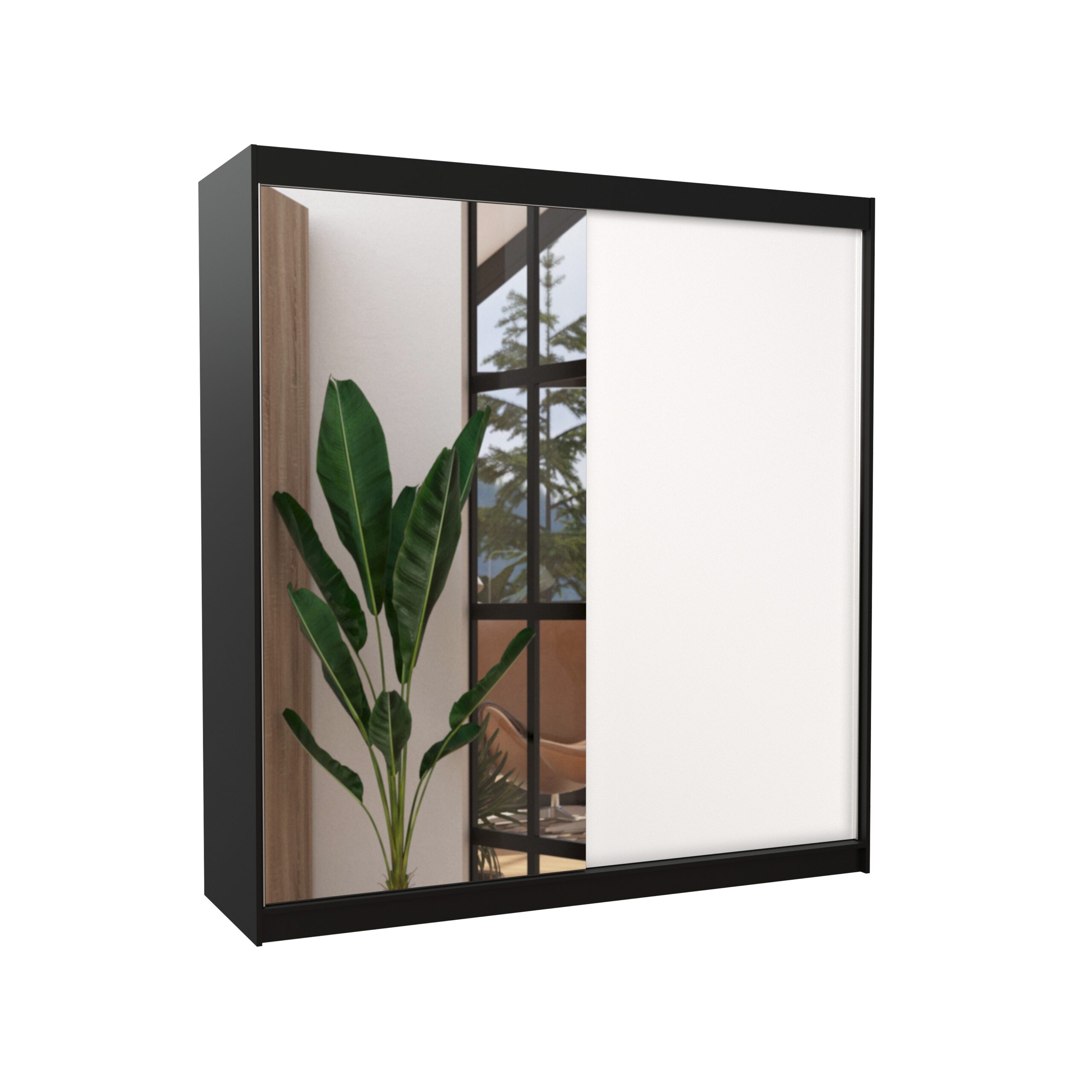 Tolóajtós gardrób Tükrös tolóajtós szekrény DELLA 200 - Fekete Fekete