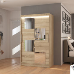 Tükörrel és LED világítással ellátott tolóajtós szekrény LUGANO 120