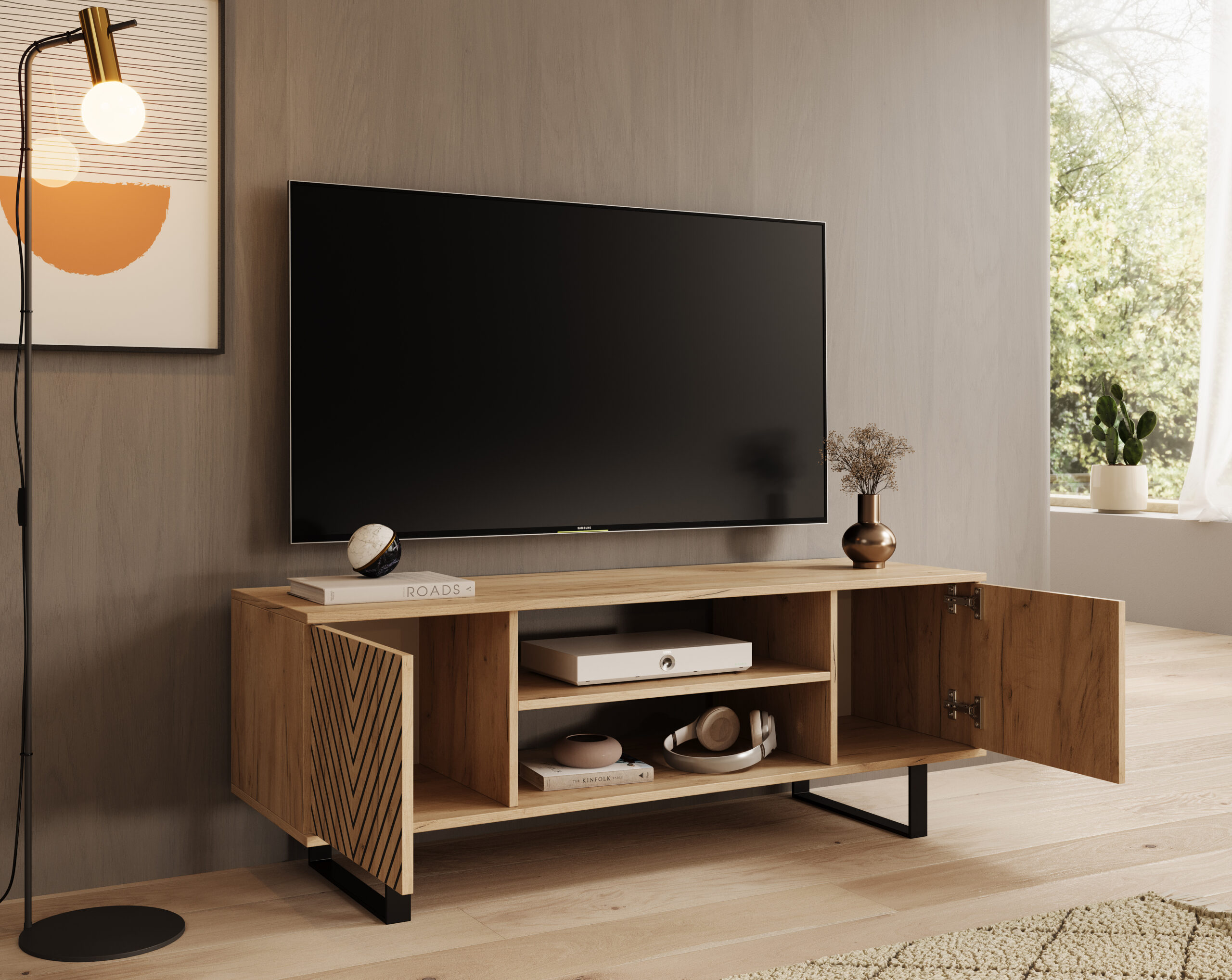 TV szekrény RTV szekrény Lorello Herringbone 135 cm - Craft tölgy TV szekrény RTV szekrény Lorello Herringbone 135 cm - Craft tölgy - Image 3