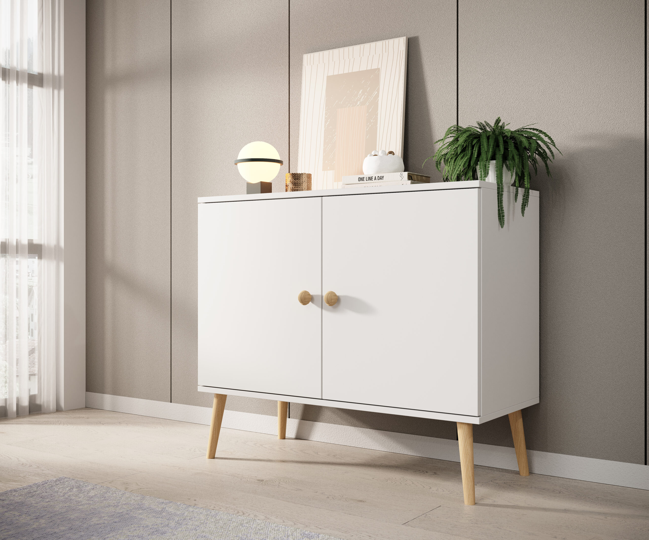 Deri komód - Fehér fiókos komód – Deri komód - Fehér enteriőr fotó 2