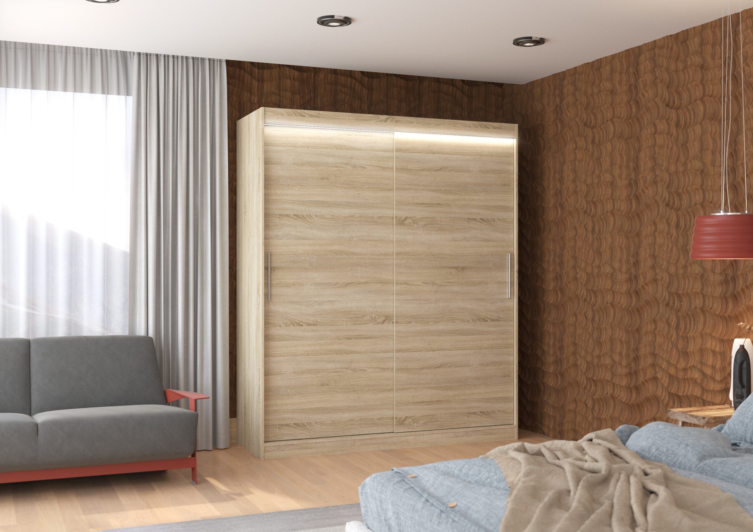 Tolóajtós gardrób LED világítással ellátott tolóajtós szekrény LINCOLN 180 - Sonoma LED világítással ellátott tolóajtós szekrény LINCOLN 180