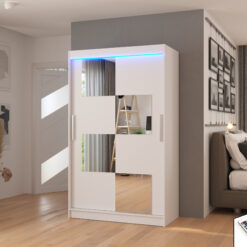 Tükörrel és LED világítással ellátott tolóajtós szekrény LUGANO 120