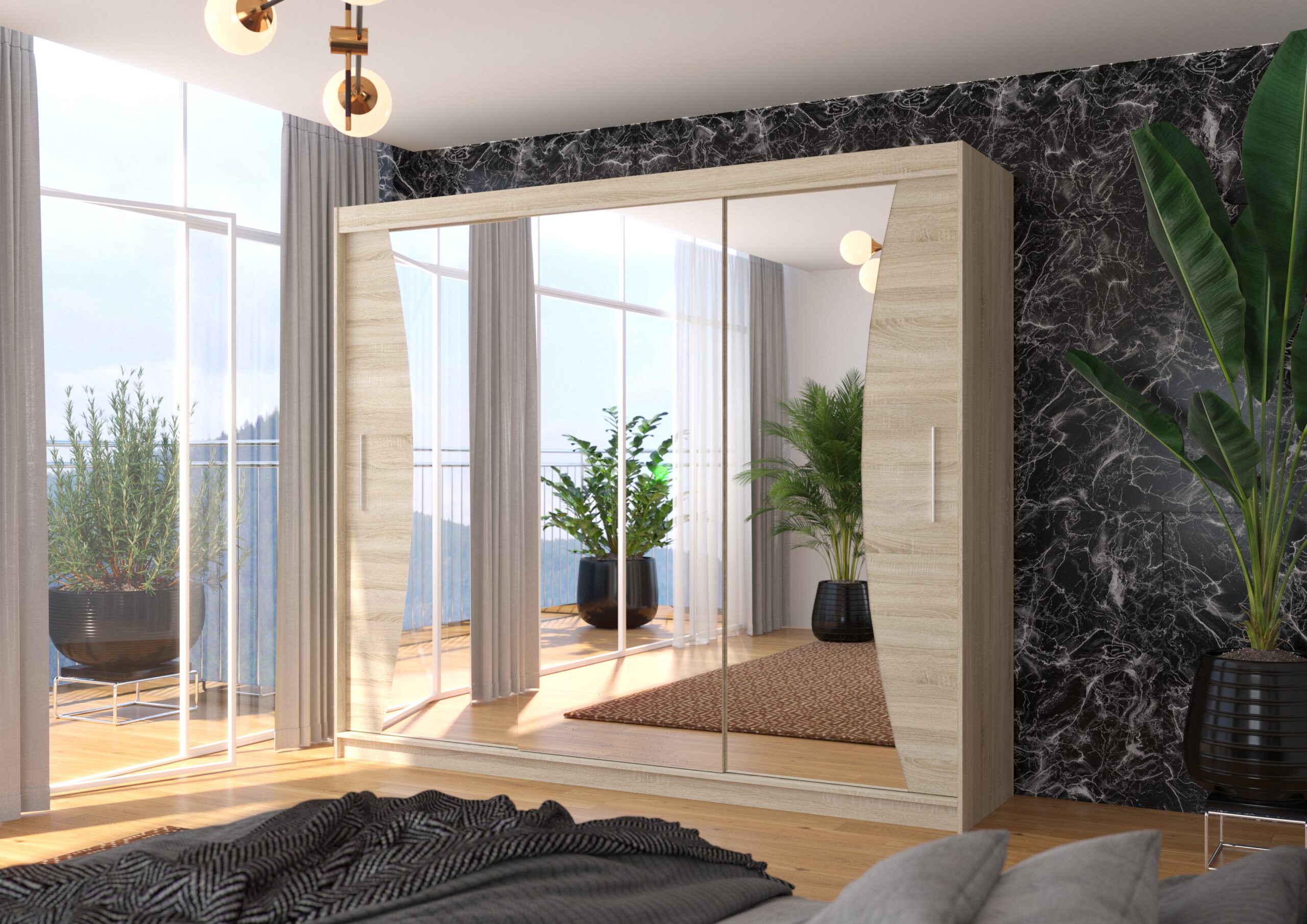 Tolóajtós gardrób Tükrös tolóajtós szekrény DIEGO 250 - Sonoma Üveges tolóajtós szekrény DIEGO 250