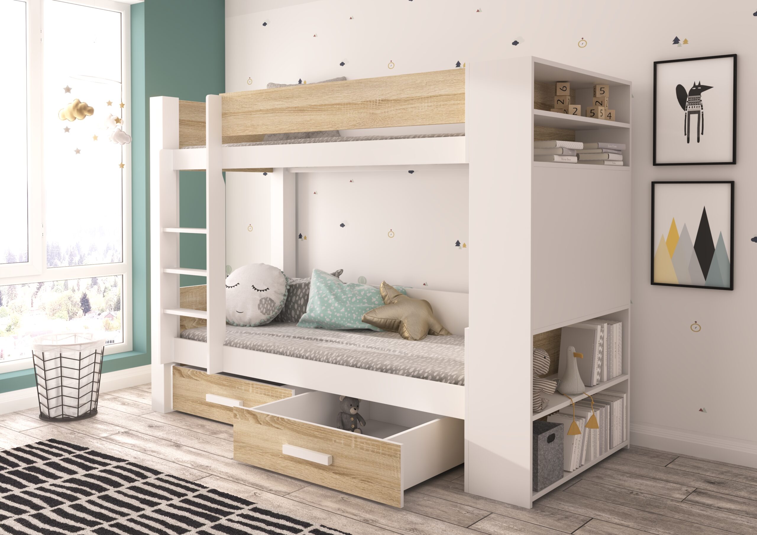 Emeletes ágy GARET emeletes dupla ágy matraccal 180x80 - Fehér GARET emeletes dupla ágy matraccal 180x80