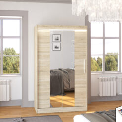 Tükörrel és LED világítással ellátott tolóajtós szekrény SANTOS 120