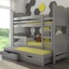 Gyerekágy Háromszemélyes emeletes ágy matracokkal LETICIA - Szürke Háromszemélyes emeletes ágy matracokkal LETICIA
