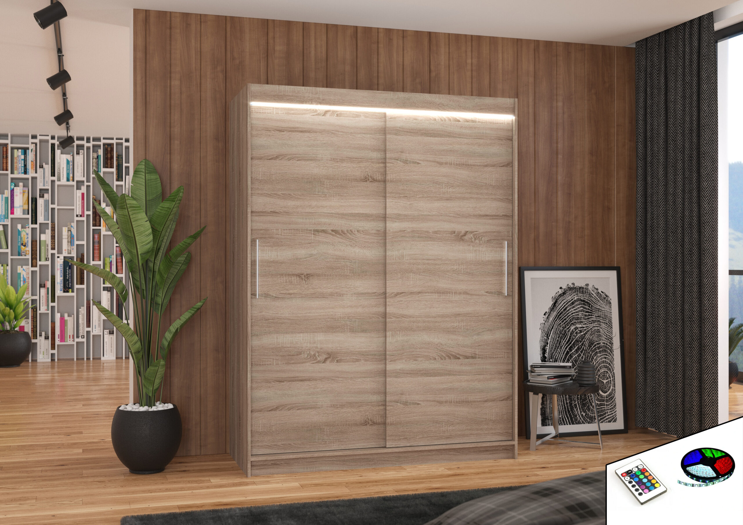 Tolóajtós gardrób LED világítással ellátott tolóajtós szekrény DENVER 150 - Trüffel LED világítással ellátott tolóajtós szekrény DENVER 150