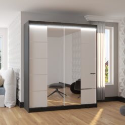 Tolóajtós szekrény tükörrel és LED világítással TRAVES 180