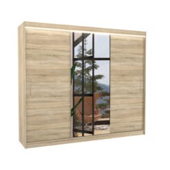 Tolóajtós gardrób Tolóajtós szekrény tükörrel és LED világítással DENIS 250 - Sonoma Sonoma