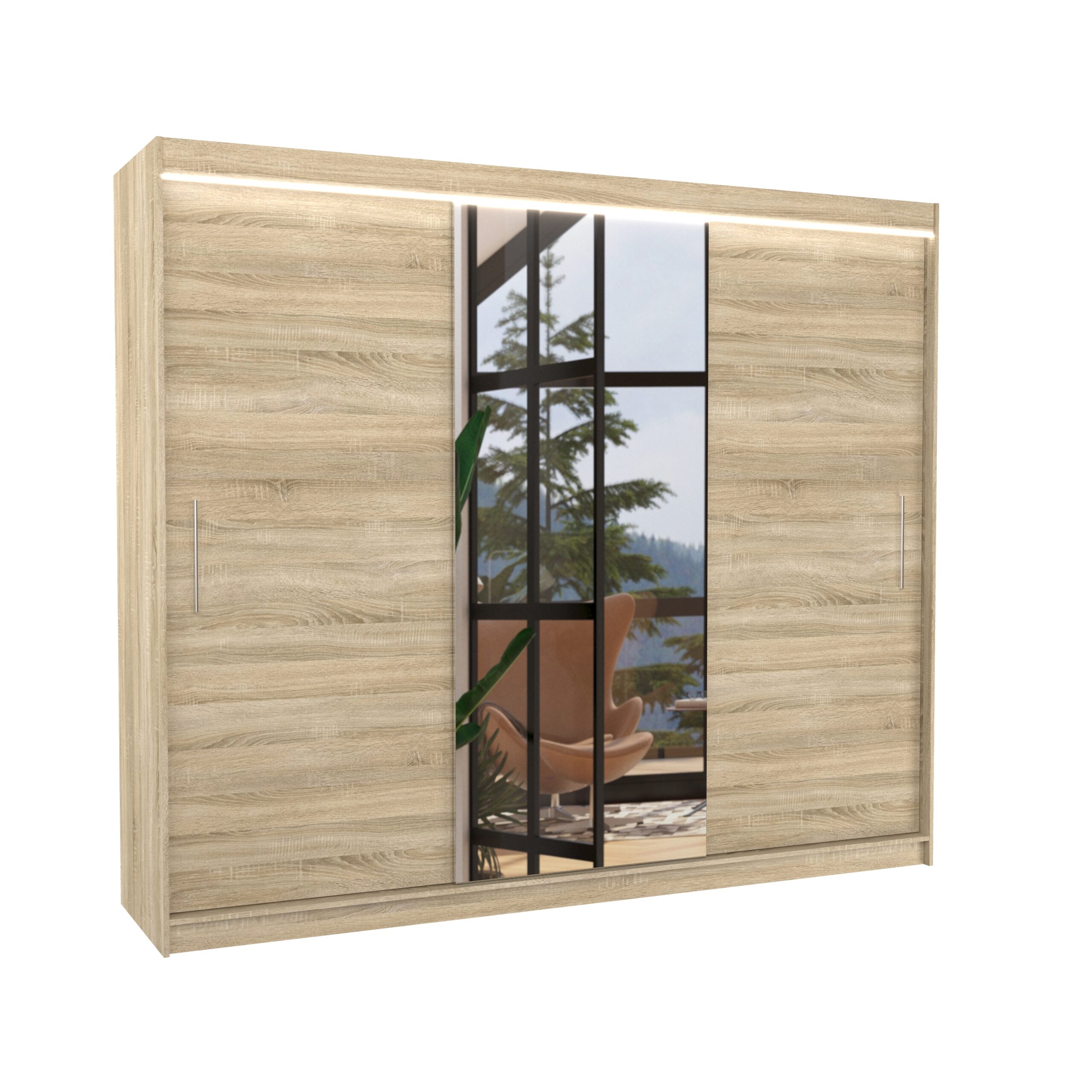 Tolóajtós gardrób Tolóajtós szekrény tükörrel és LED világítással DENIS 250 - Sonoma Sonoma
