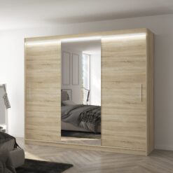 Tolóajtós szekrény tükörrel és LED világítással DENIS 250