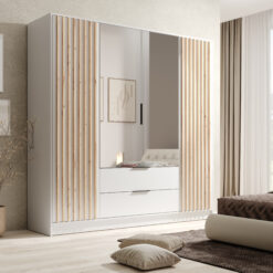 Gardrób Neri 200 ajtós szekrény tükrökkel - Fehér Fehér