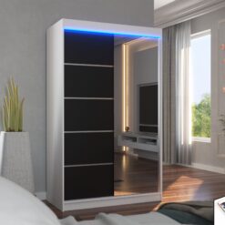 Tükörrel és LED világítással ellátott tolóajtós szekrény NICEA 120