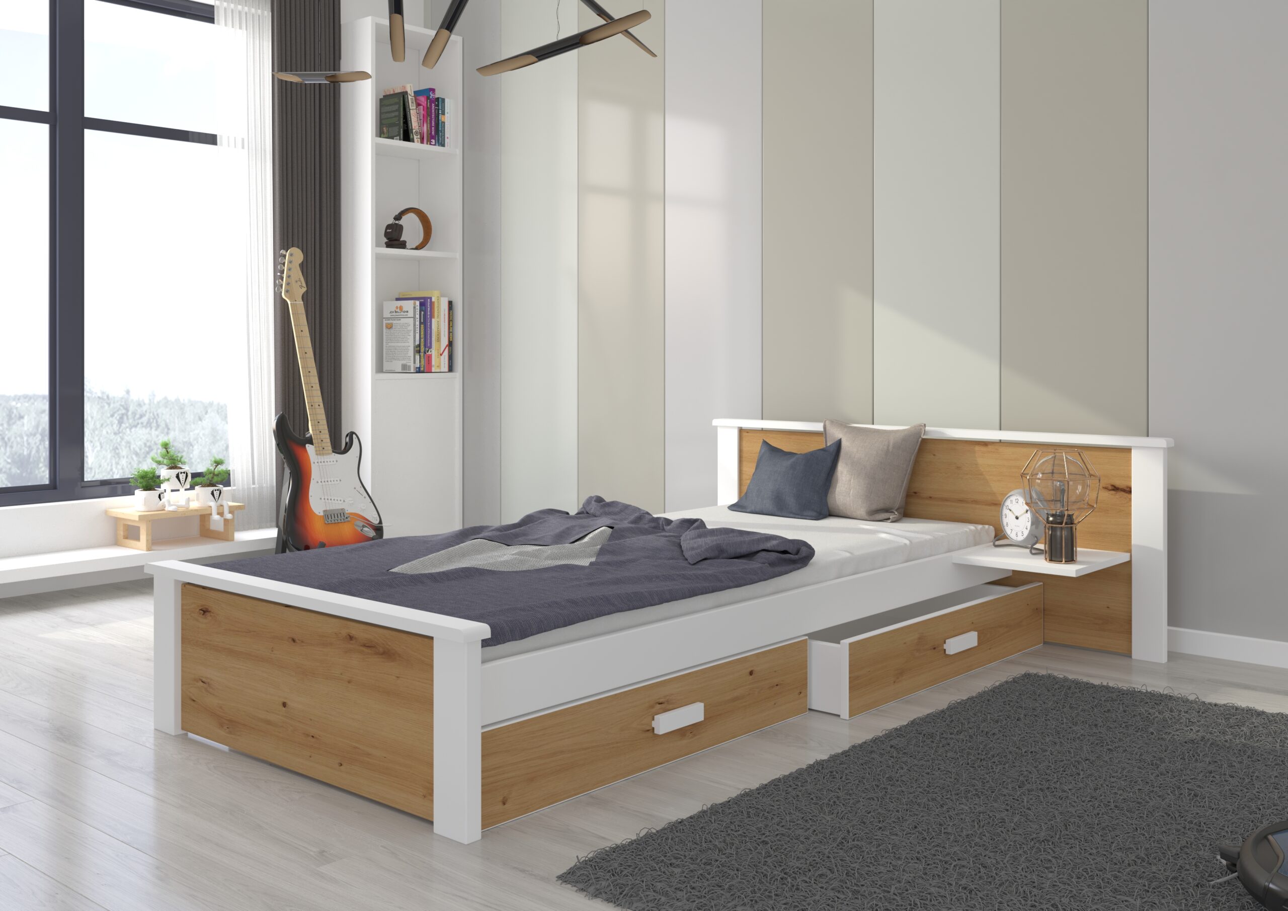 Ifjúsági ágy Ágy ALDEX SHELF 200x90 - Fehér Ágy ALDEX SHELF 200x90