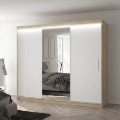 Tolóajtós szekrény tükörrel és LED világítással DENIS 250