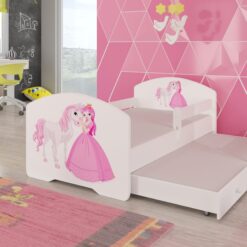 Kétszemélyes ágy korláttal és matracokkal PEPE II PRINCESS AND HORSE 160x80