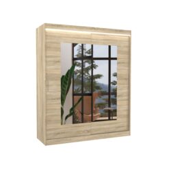 Tolóajtós gardrób Tolóajtós szekrény tükörrel és LED világítással ROSETTE 180 - Sonoma Sonoma