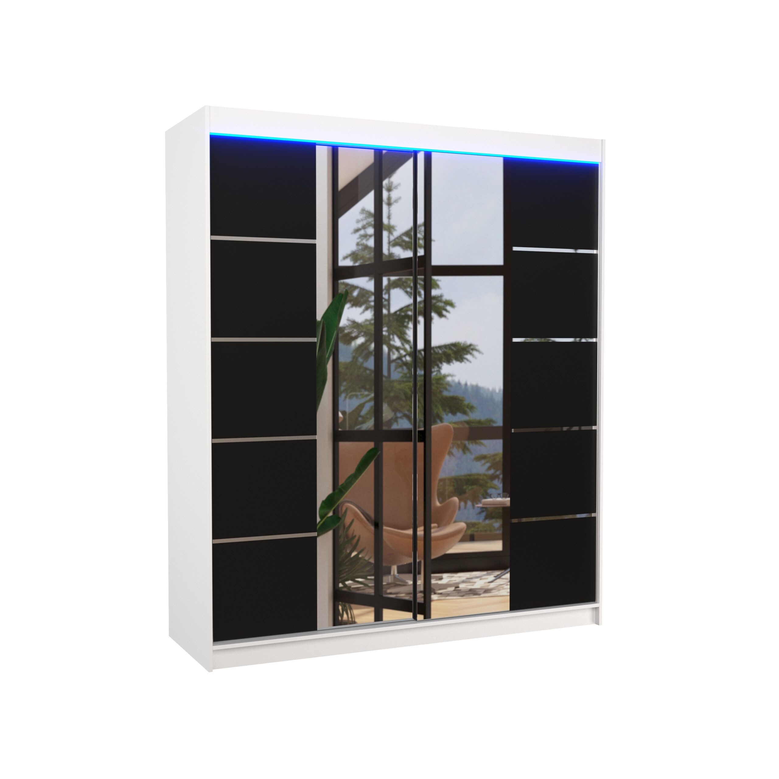 Tolóajtós gardrób Tolóajtós szekrény tükörrel és LED világítással TRAVES 180 - White White