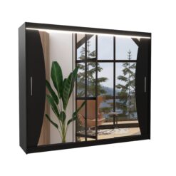 Tolóajtós gardrób LED tükrös tolóajtós szekrény DIEGO 250 - Fekete Fekete