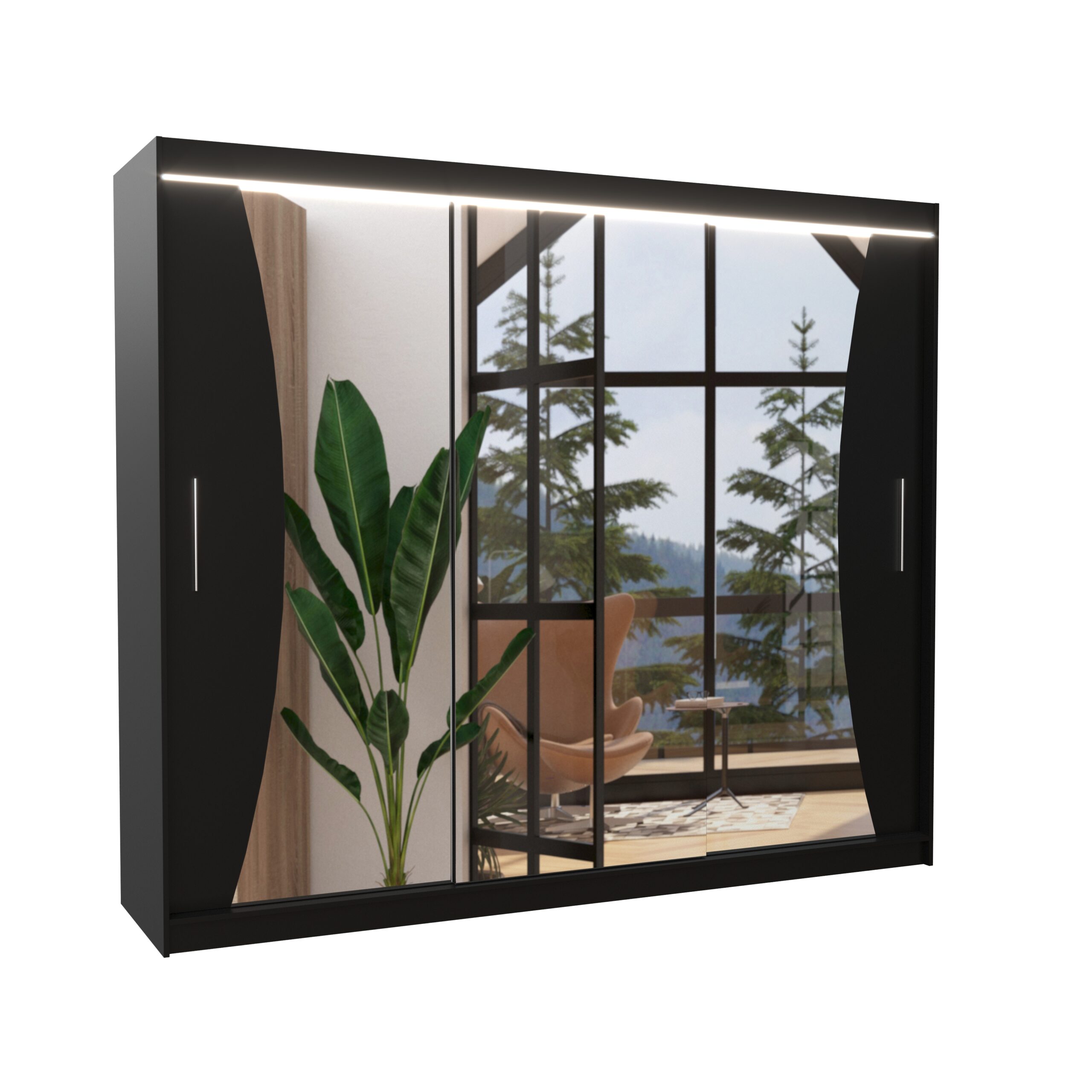 Tolóajtós gardrób LED tükrös tolóajtós szekrény DIEGO 250 - Fekete Fekete