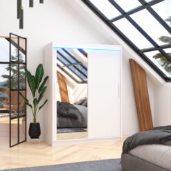 Tükörrel és LED világítással ellátott tolóajtós szekrény BIANCO 150