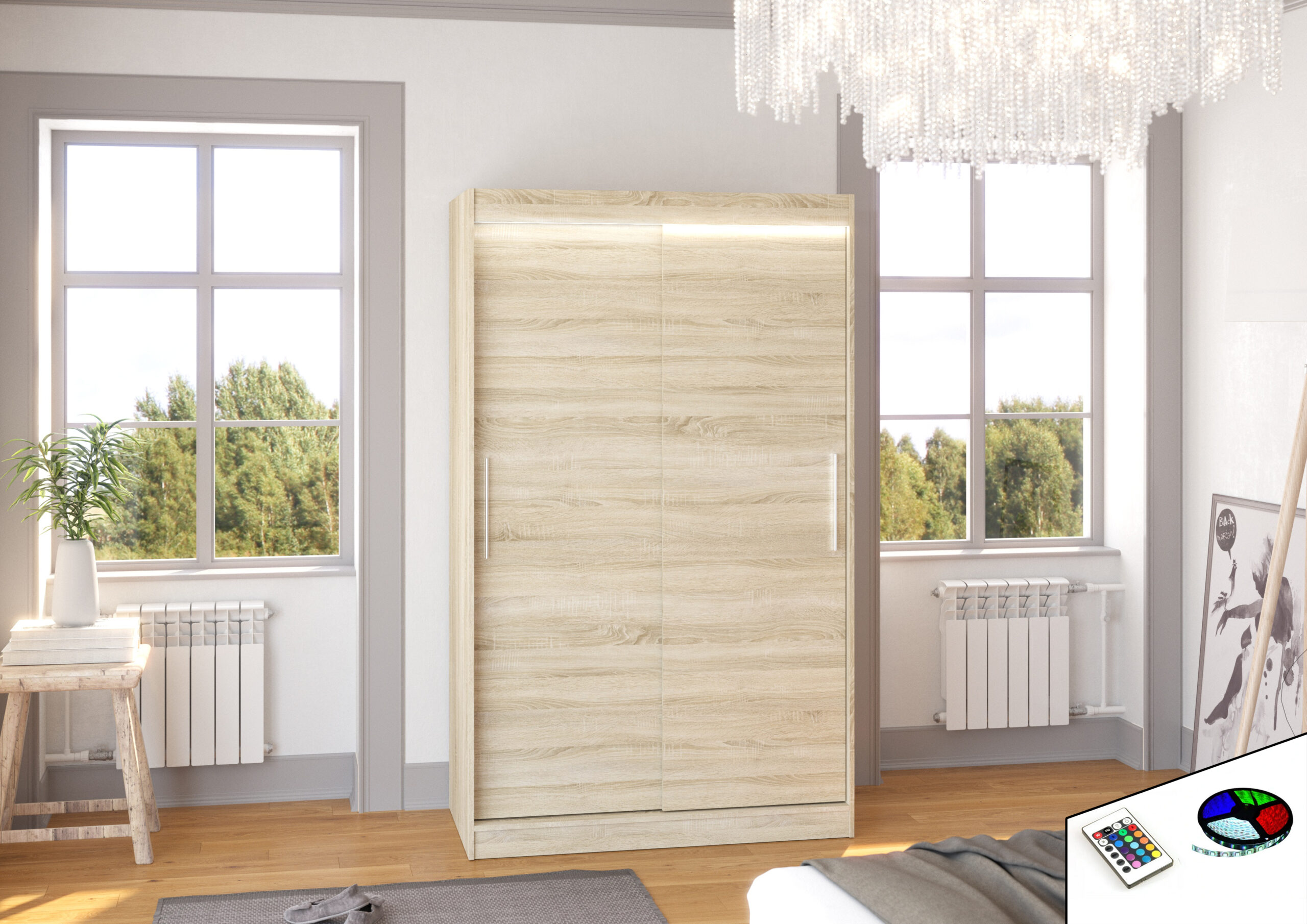 Tolóajtós gardrób LED világítással ellátott tolóajtós szekrény COLLIN 120 - Sonoma LED világítással ellátott tolóajtós szekrény COLLIN 120