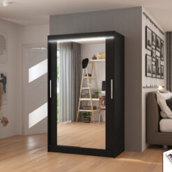 Tükörrel és LED világítással ellátott tolóajtós szekrény TIBAGO 120