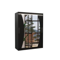 Tolóajtós gardrób Tükörrel és LED világítással ellátott tolóajtós szekrény MODESTO 150 - Fekete Fekete