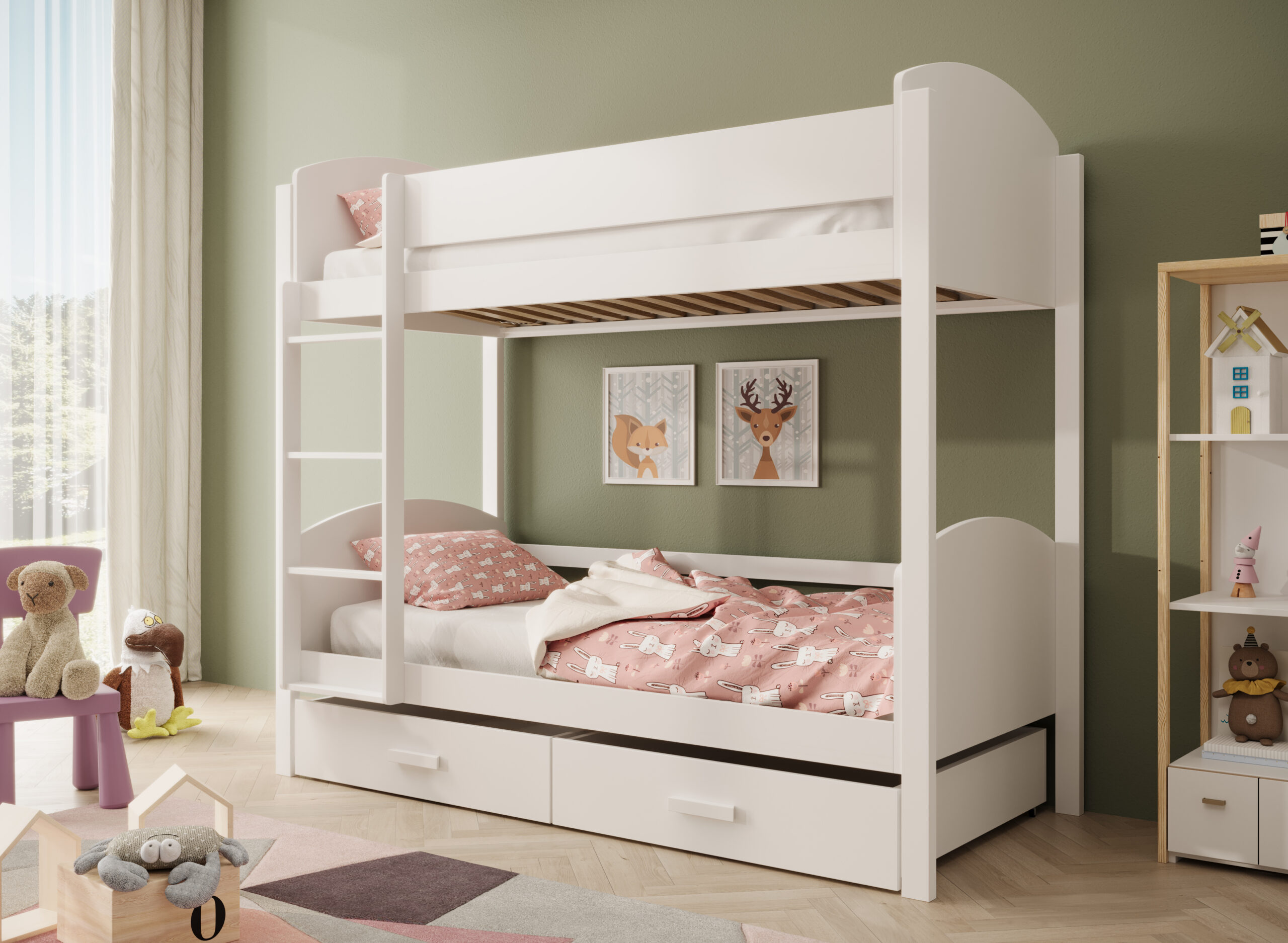 Gyerekágy Gyerek emeletes ágy Jori 180x80 matraccal - Fehér Fehér