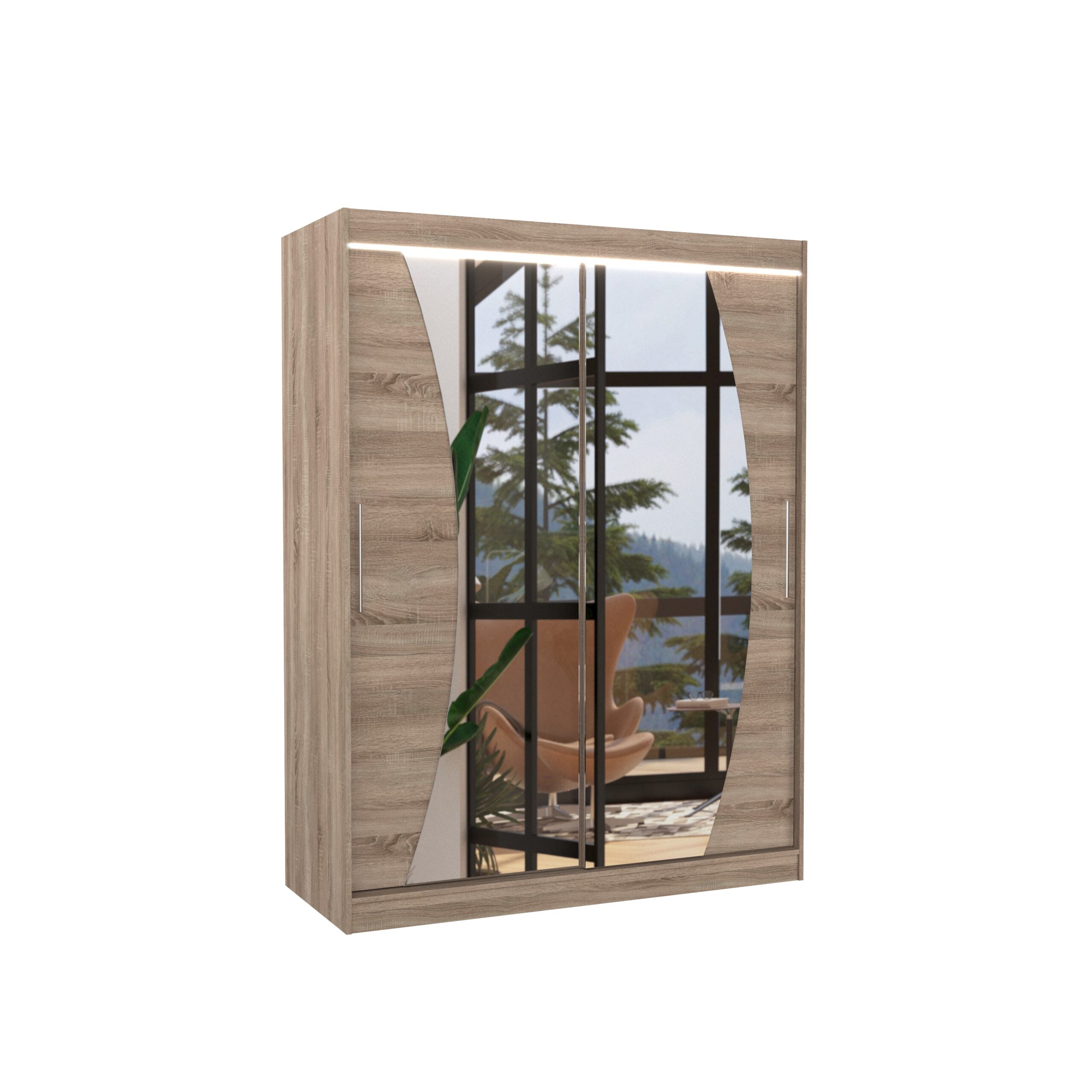 Tolóajtós gardrób Tükörrel és LED világítással ellátott tolóajtós szekrény MODESTO 150 - Trüffel Trüffel