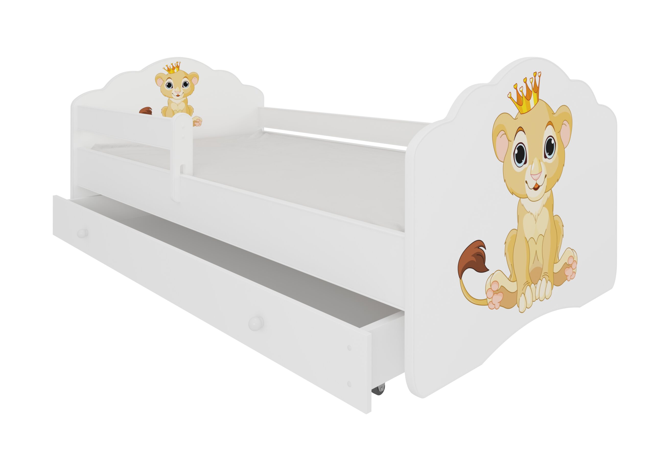 Gyerekágy Ágy matraccal, korláttal és fiókkal CASIMO LION 160x80 - Fehér korláttal és fiókkal CASIMO LION 160x80