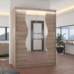 Tükörrel és LED világítással ellátott tolóajtós szekrény RENZO 150
