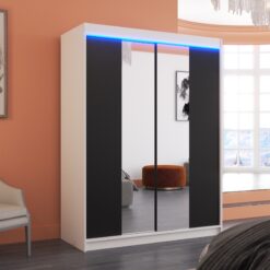 Tükörrel és LED világítással ellátott tolóajtós szekrény FEVER 150