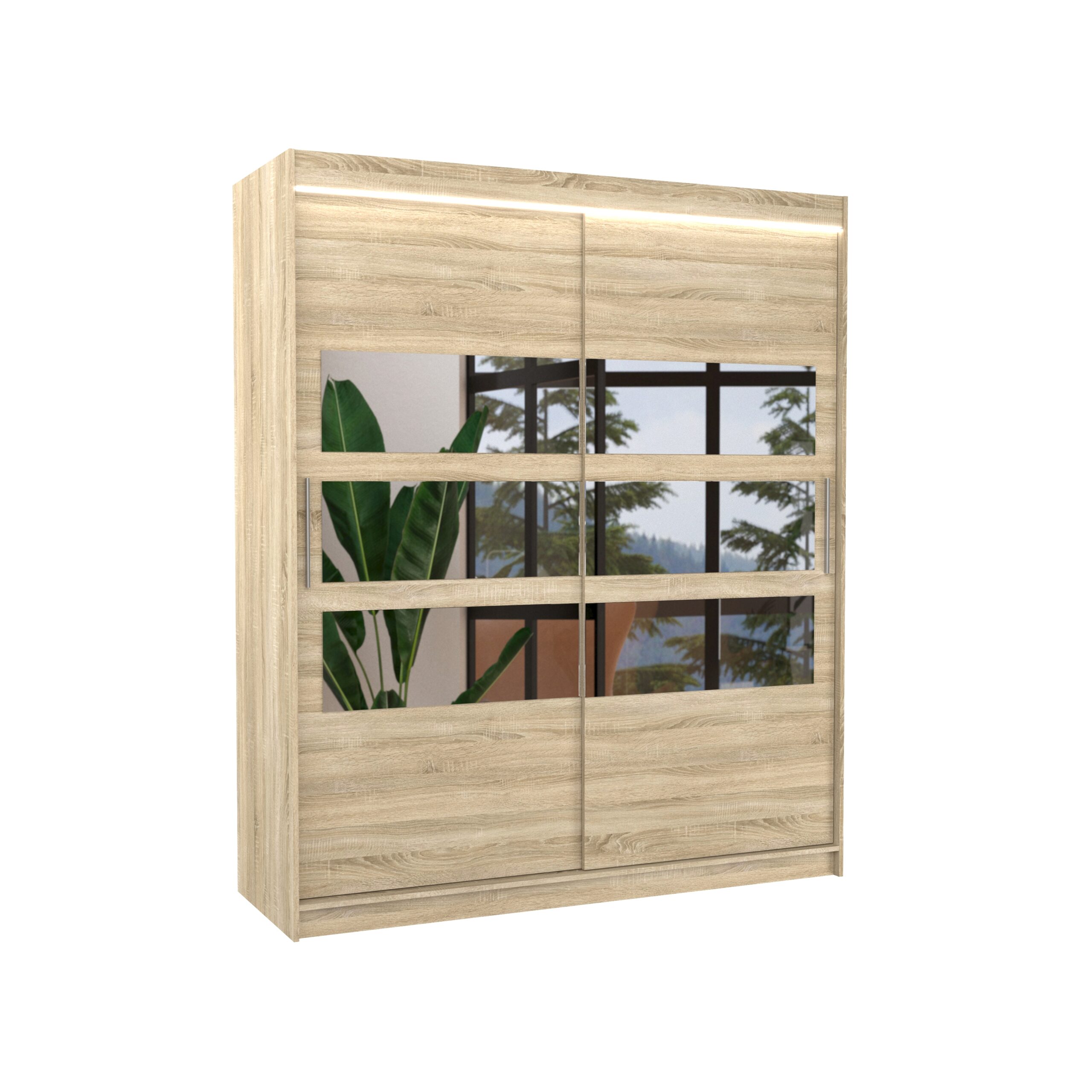 Tolóajtós gardrób Tükörrel és LED világítással ellátott tolóajtós szekrény TOLEDO 180 - Sonoma Sonoma