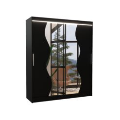 Tolóajtós gardrób Tolóajtós szekrény tükörrel és LED világítással MEDISON 180 - Fekete Fekete