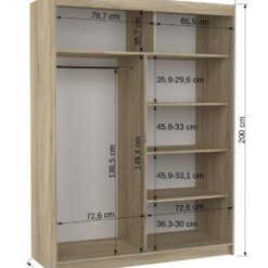 Tolóajtós gardrób Tükörrel és LED világítással ellátott tolóajtós szekrény JORDI 150 - Csoki